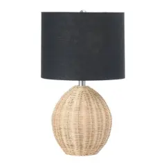 Hello Honey&reg; 20" Natural Boho Woven Rattan Table Lamp with Black Linen Shade