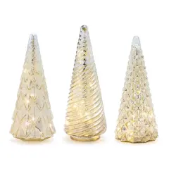 Textured Mercury Glass LED Tree Set