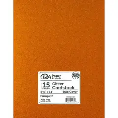 PA Paper&trade; Accents Glitter 8.5" x 11" Cardstock, 15 Sheets Pumpkin