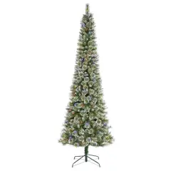 Glitzhome&reg; 9ft Pre-Lit Frosted Cashmere Pencil Pine Artificial Christmas Tree, Multicolor LED Lights