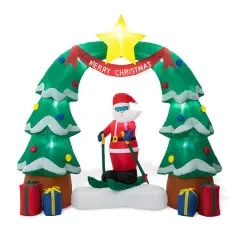 Glitzhome&reg; 7ft. LED Lighted Inflatable Santa Skiing under Tree Arch D&eacute;cor