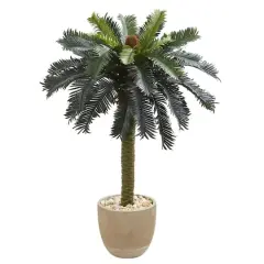 3.5ft. Sago Palm Artificial Tree in Sandstone Planter