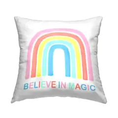 Stupell Industries Believe In Magic Phrase Children's Vibrant Pastel Rainbow Throw Pillow 18" x 18"