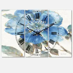 Designart Indigold Watercolor Flower I Traditional 3 Panel Wall Clock