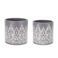 Gray Ornate Metal Planter Set