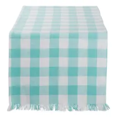 DII&reg; 72" Heavyweight Check Fringed Table Runner Aqua