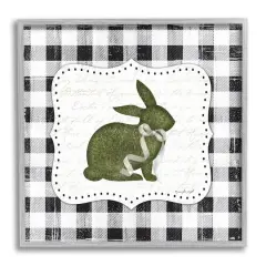 Stupell Industries Festive Easter Bunny Ribbon Spring Plaid Pattern Framed Giclee Art Gray
