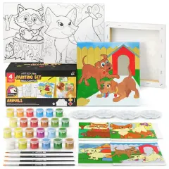 Arteza&reg; Kids Canvas Paint Kit, 4 8x8 Canvas with Brushes & Paints Animals