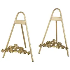 Gold Metal Arched Foldable Display Easel with Vine Emblem Set