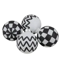 2.5" Black & White Glass Ball D&eacute;cor Set