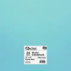 PA Paper&trade; Accents 12" x 12" Muslin 73lb. Cardstock, 25 Sheets Geyser Blue