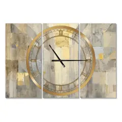 Designart Gold Square Watercolor Modern 3 Panel Wall Clock