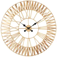 30.5" Gold Seagrass Round Wall Clock with Weaving Design