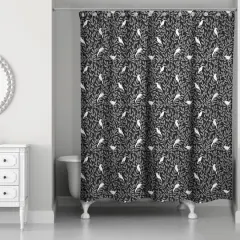 Birds on Leaves Shower Curtain Black