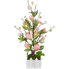 18" Pink Artificial Potted Twig Tree with Easter Eggs