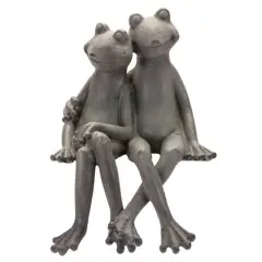 17.5" Distressed Sitting Frog Couple Garden Statue