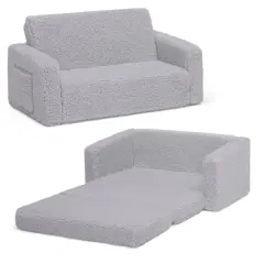Delta Children Cozee Flip Out Sherpa 2 in 1 Convertible Sofa to Lounger for Kids Gray