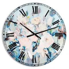 Designart 'Abstract Pink Flowers Farmhouse Waterpainting Farmhouse Wall Clock