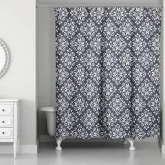 Leafy Medallions Shower Curtain Navy