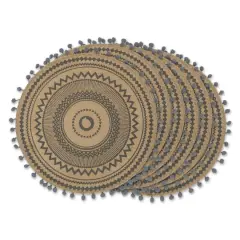 Mineral Aztec Print On Natural Round Jute Placemat (Set of 6)