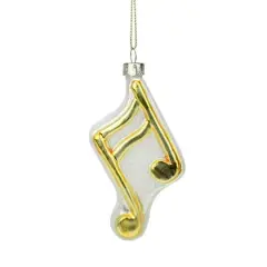 Gold & White Eighth Note Music Symbol Glass Ornament
