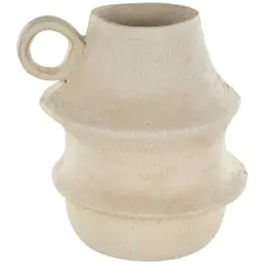 14" Cream Paper Mache Fluted Vase with Ring Handle
