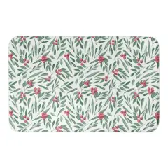 Designs Direct Green Leaves & Holly Berries Bath Mat, 34" x 21"