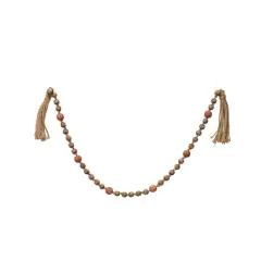 Hello Honey&reg; 40" Paulownia Wood Beads, Jingle Bells & Jute Tassels Garland