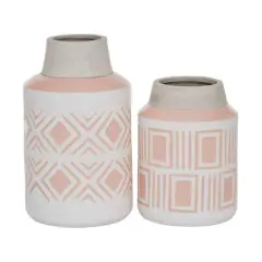 Set of 2 White Stoneware Farmhouse Vase, 7.5", 9.75"