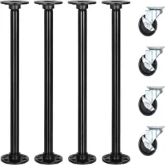 NEX&trade; Black Industrial Pipe Metal Table Legs with Casters, 4ct.