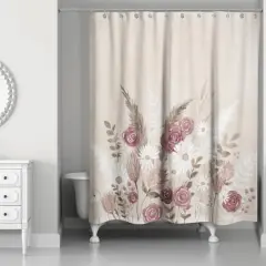 Boho Flowers Mauve Beige 71" x 74" Shower Curtain