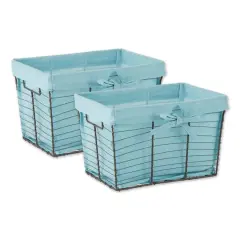 DII&reg; Medium Vintage Gray Wire Basket with Aqua Liner, 2ct.