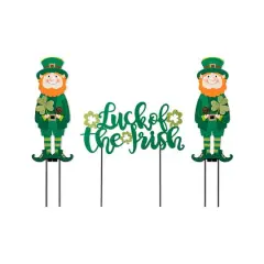 Glitzhome&reg; 26" St. Patrick's Metal Leprechaun & Luck of the Irish Yard Stake Set