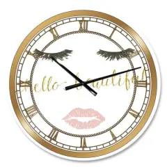Designart Fashion Glam Lips On Gold I Wall Clock