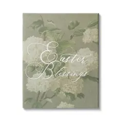 Stupell Industries Easter Blessings Sentiment Vintage White Hydrangea Florals Green Canvas Wall Art