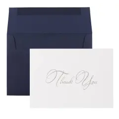 JAM Paper Thank You Card Set with Silver Script, 25ct. Navy Blue