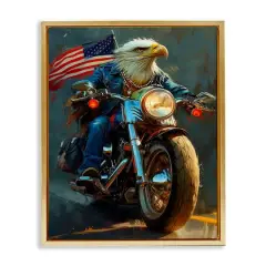 Stupell Industries Patriotic Eagle Motorcycle Floater Framed Art Gold