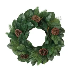 24" Magnolia Leaves & Pinecones Wreath