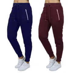 Galaxy by Harvic Women's Relaxed-Fit Fleece-Lined Zipper Pockets Jogger Sweatpants, 2 Pack Navy/Burgundy