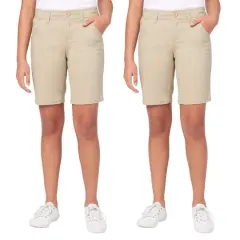 Galaxy by Harvic 2 Pack Juniors School Uniform Super Stretch Bermuda Shorts Khaki/Khaki