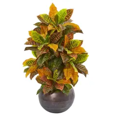3ft. Croton Artificial Plant in Metal Bowl