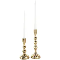 Contemporary Aluminum Taper Candle Holder Set Gold