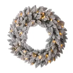 Glitzhome&reg; 24" LED Snow Flocked Christmas Wreath