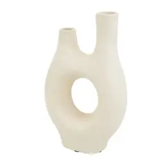 14" Beige Paper Mache Abstract Double Opening Vase