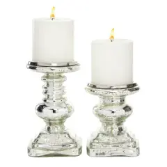 Silver Glass Traditional Candle Holder Set, 2ct.