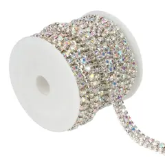 3yd. Glass 3-Row Rhinestone Chain Spool by Bead Landing&trade; Clear Aurora Borealis/Silver Finish