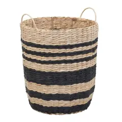 Household Essentials 18" Black & Natural Cattail & Paper Banded Basket