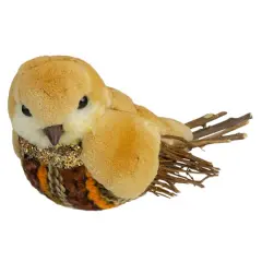 8.5" Orange & Brown Autumn Harvest Tabletop Bird With Sequins