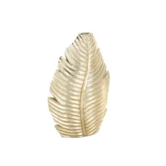 14" Gold Metallic Curved Leaf Polystone Vase