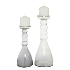 Glass Contemporary Candle Holder Set